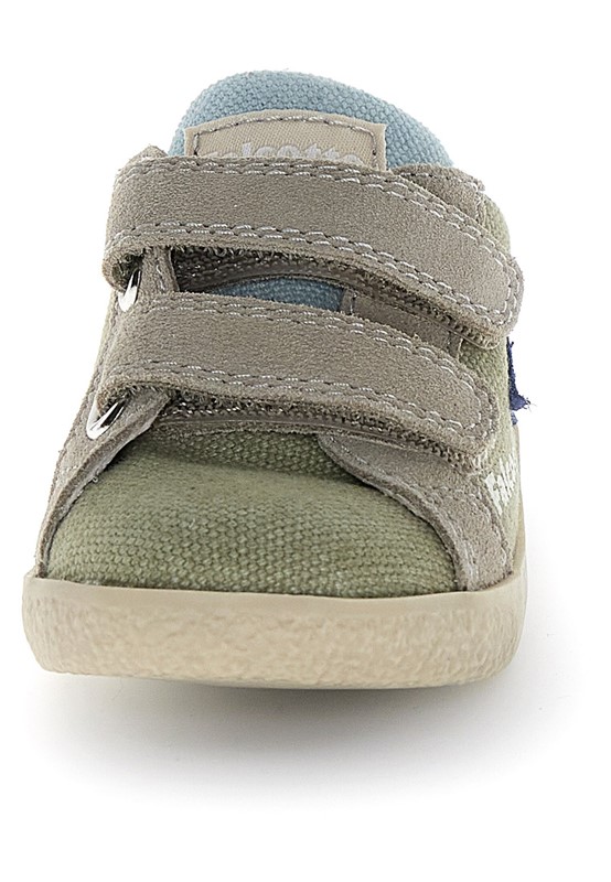 Sneaker primo passo in tela e camoscio con doppio velcro