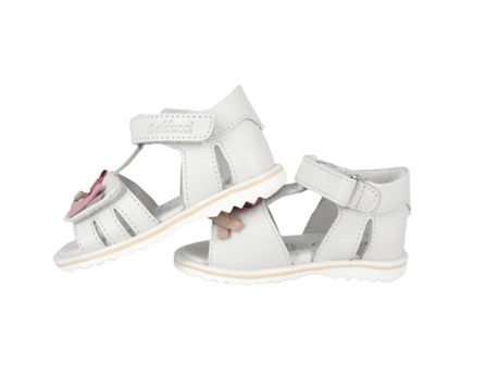 Sandalo primo passo in pelle con fiocchetti e velcro
