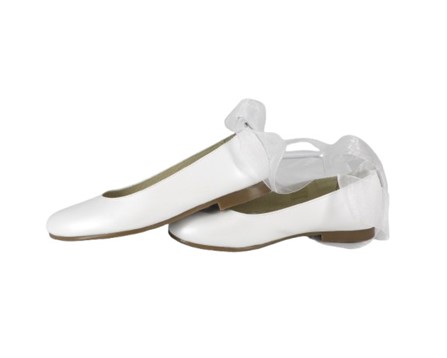 Ballerina in pelle con cinturino alla caviglia in organza