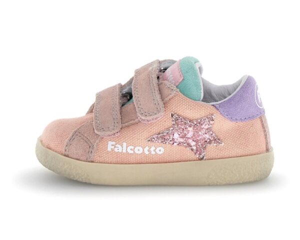 Sneaker primo passo in tela e camoscio con doppio velcro