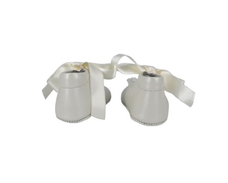 Ballerina culla in pelle con fiocco in raso e rouches