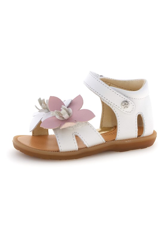 Sandalo in pelle con fiori e velcro