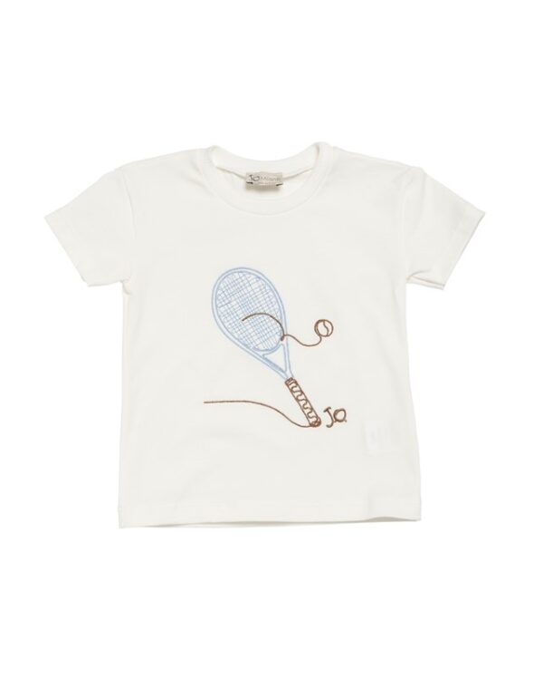 Completo t-shirt ricamo racchetta e bermuda a righe
