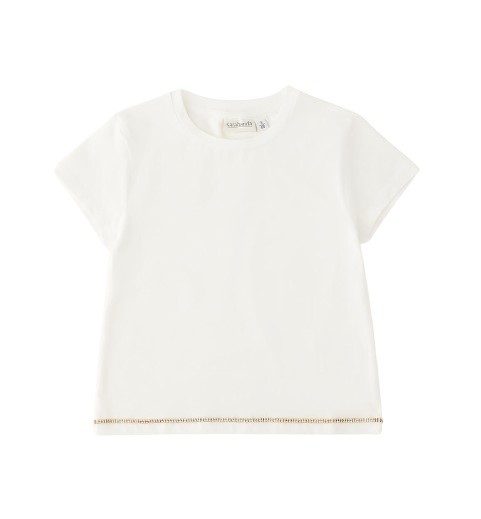 T-shirt mezza manica con strass al fondo