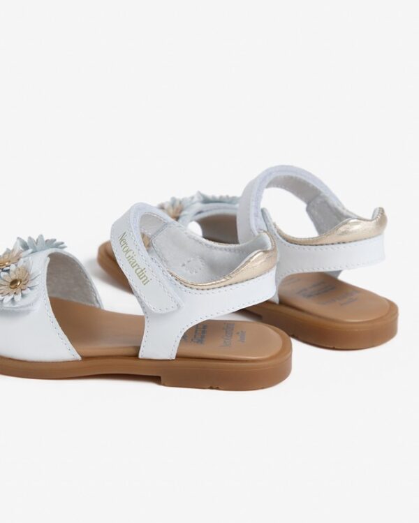 Sandalo in pelle con fiorellini e doppio velcro