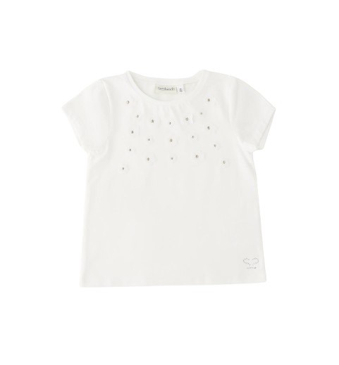 T-shirt mezza manica con applicazioni fiori