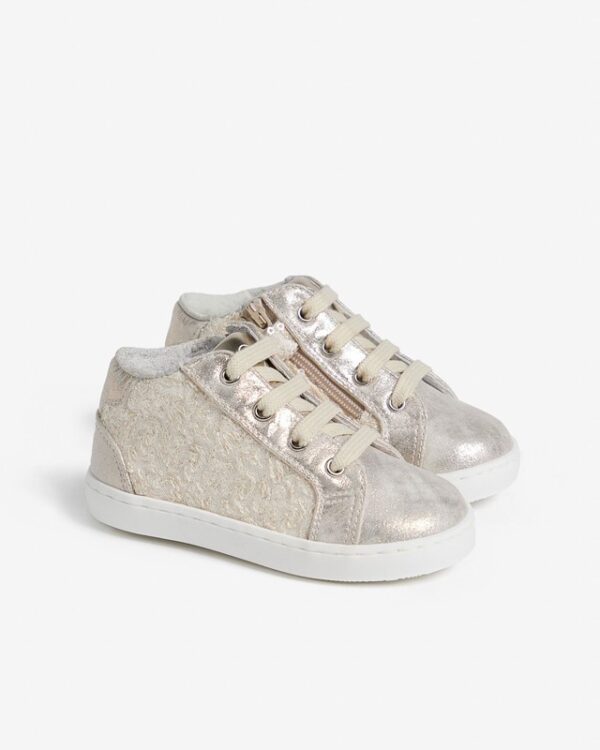 Sneaker primo passo laminata con pailettes lacci e zip
