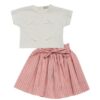 Completo t-shirt con fiocchetti e gonna a righe