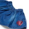 Short in denim con logo stampato laminato