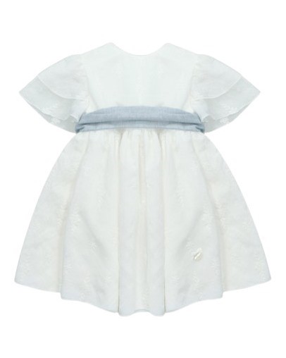 Vestito mezza manica ricamato con fiocco sul retro