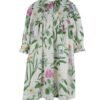 Vestito fantasia fiori con ricamo punto smock e manica 3/4