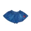 Short in denim con logo stampato laminato