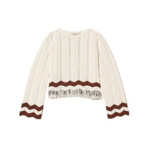 Maglia girocollo a zig-zag con frange