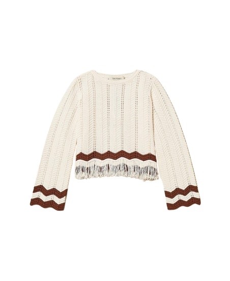Maglia girocollo a zig-zag con frange