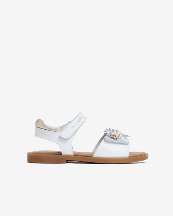 Sandalo in pelle con fiorellini e doppio velcro