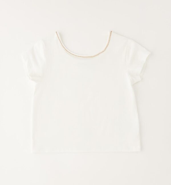 T-shirt mezza manica con strass al collo