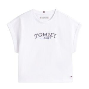T-shirt manica scesa con logo floreale
