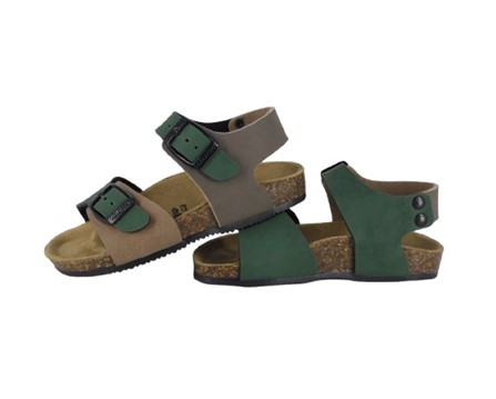 Sandalo in eco pelle bicoolore con doppia fibbia