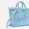Borsa vanity mini in canvas rosa con logo in strass