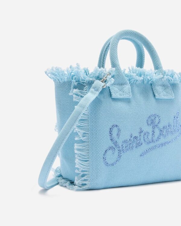 Borsa vanity mini in canvas rosa con logo in strass