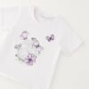 T-shirt mezza manica con stampa farfalle e strass