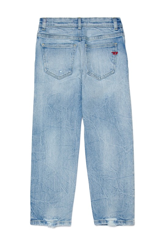 Pantalone in denim effetto stropicciato con strappi