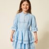 Vestito in cotone con pizzo e balze