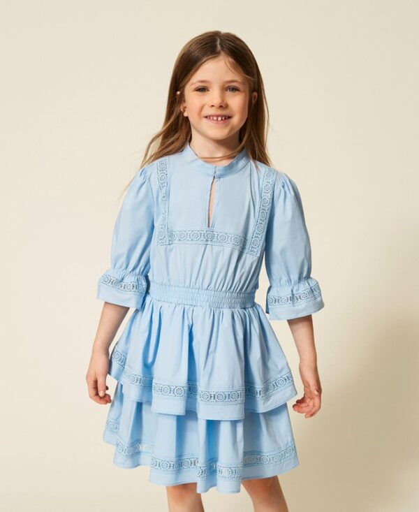 Vestito in cotone con pizzo e balze