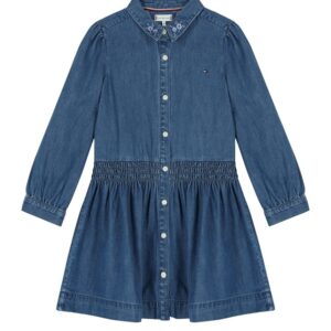 Vestito in denim manica lunga con ricami