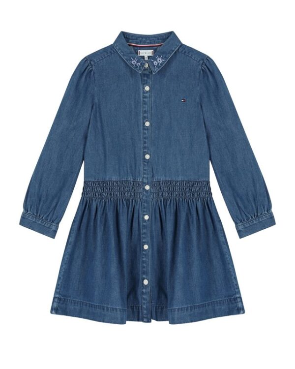 Vestito in denim manica lunga con ricami