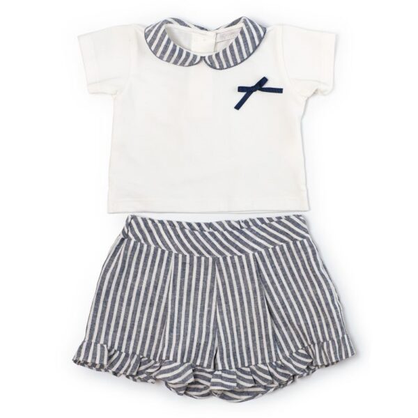 Completo t-shirt in jersey e short a righe in  misto lino