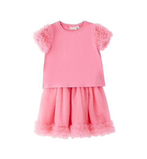 Completo t-shirt e gonna con inserti in tulle
