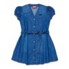 Vestito in denim con maniche corte a sbuffo