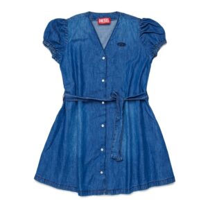 Vestito in denim con maniche corte a sbuffo