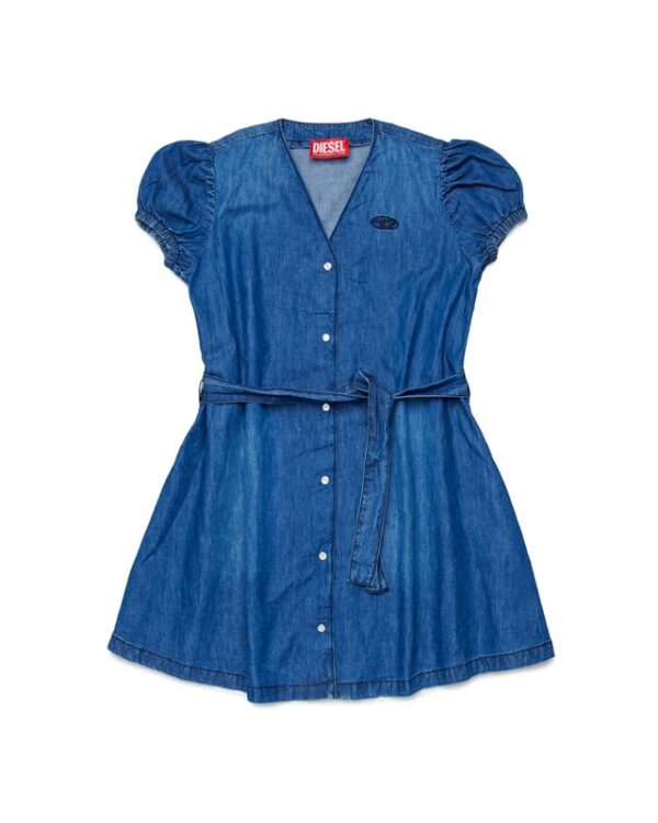 Vestito in denim con maniche corte a sbuffo