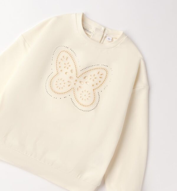 Felpa con farfalla traforata e strass