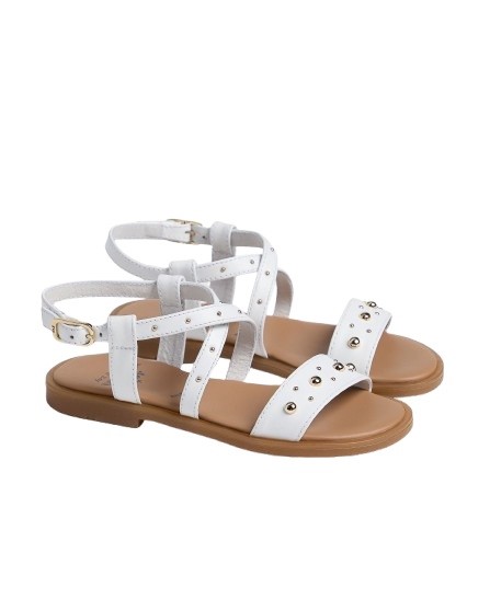 Sandalo in pelle con borchie e fibbia