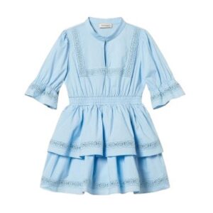 Vestito in popeline con pizzo e balze