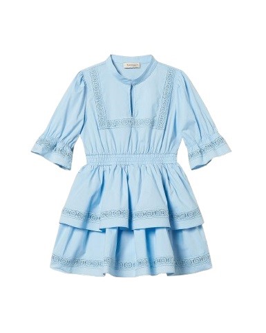 Vestito in cotone con pizzo e balze