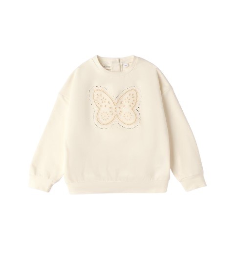 Felpa con farfalla traforata e strass