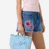 Borsa vanity mini in canvas rosa con logo in strass