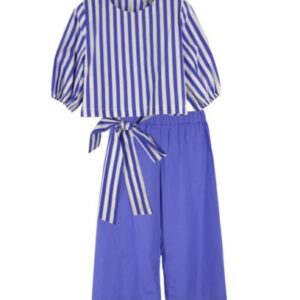 Completo blusa a righe con fiocco sul retro e pantalone