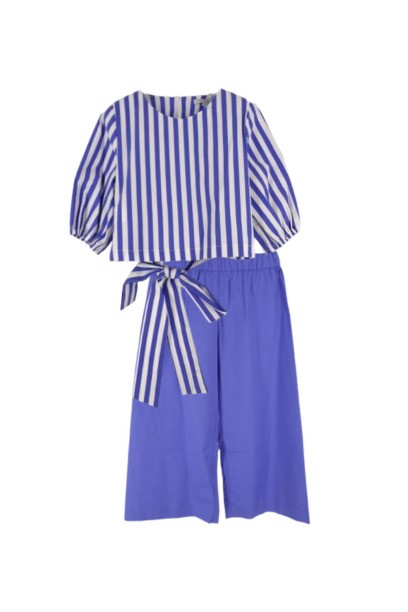 Completo blusa a righe con fiocco sul retro e pantalone
