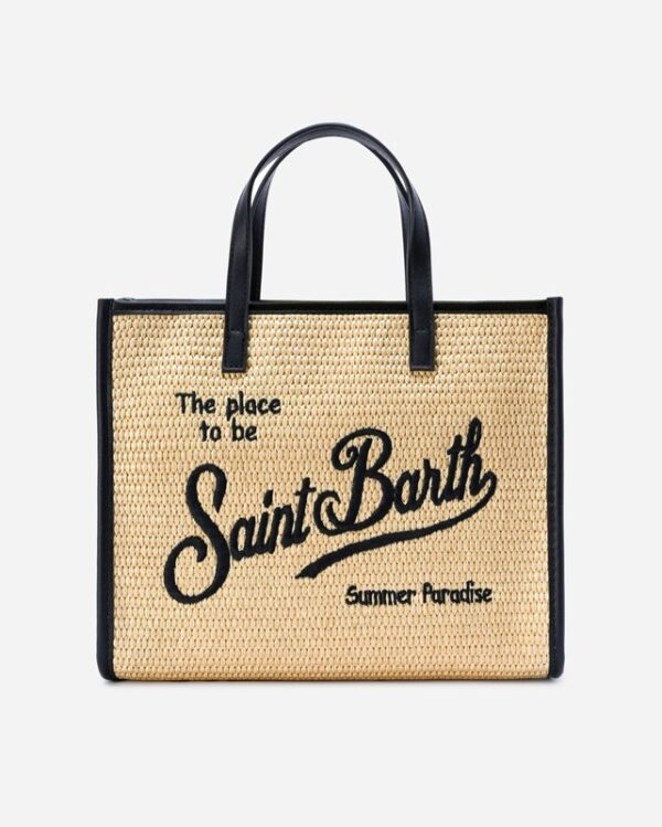 Borsa vivian media effetto rafia con logo ricaamato