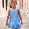 62D6B7EA77BFECC0F3804346613B2D86_ Vestito con fiori in organza al fondo e fiocco sul retro