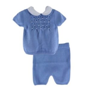 Completo corto due pezzi con ricamo punto smock