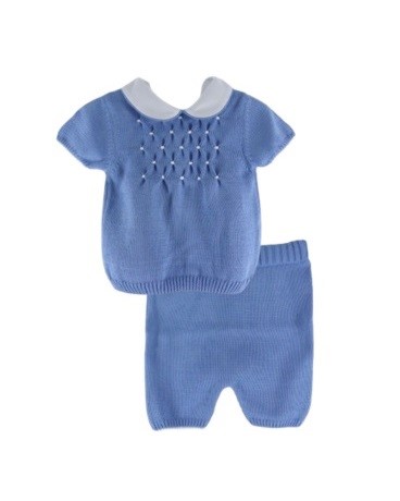 Completo corto due pezzi con ricamo punto smock