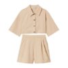 Completo camicia cropped e bermuda in popeline