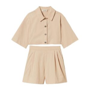 Completo camicia cropped e bermuda in popeline