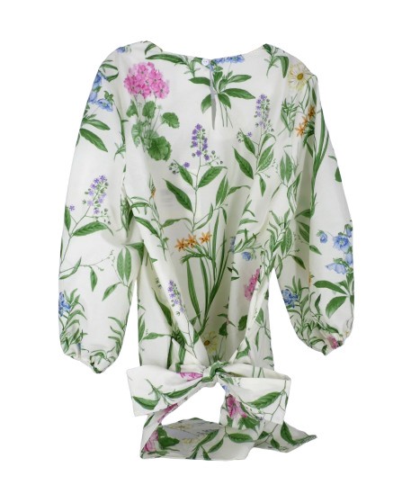 Completo blusa con fiocco sul retro e gonna lunga a pieghe